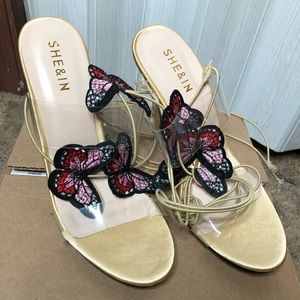 Butterfly Decor Transparent Strap Stiletto Heels